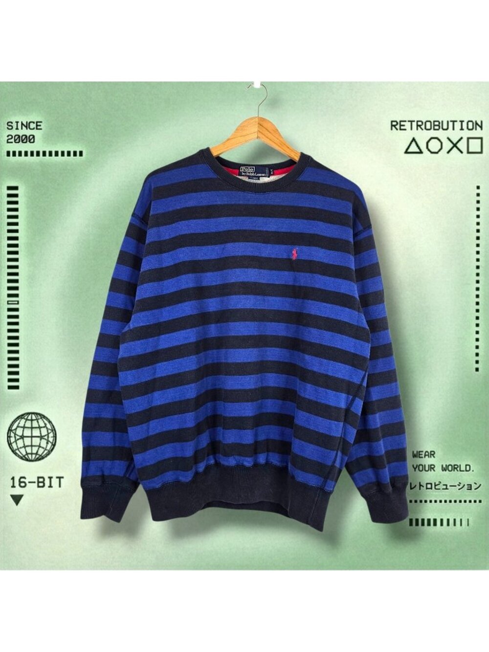 Vintage 90s Polo Ralph Lauren Striped Crewneck Blue Size M